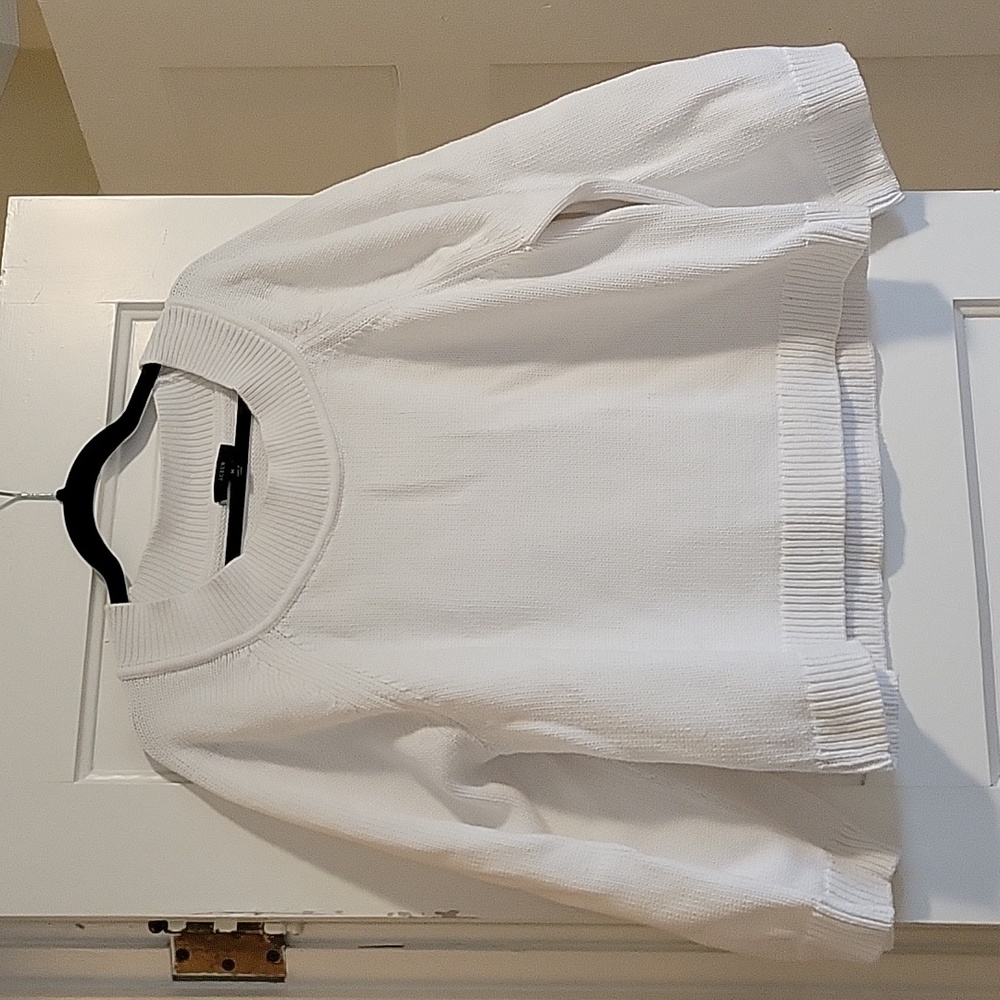 J Crew White Relaxed Sleeve Boatneck Cotton Beach Sweater- M